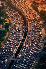 Sticker - aerial view of a traffic jam on a busy highway, created with generative ai