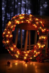 Poster - christmas lights wrapped around a festive wreath, created with generative ai