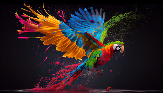 creative idea splash of color becoming a parrot, created with ai
