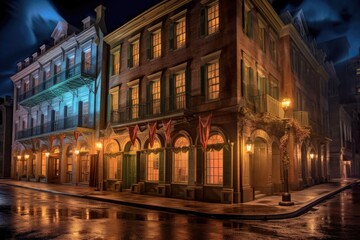 Wall Mural - historic city buildings with uplighting, created with generative ai