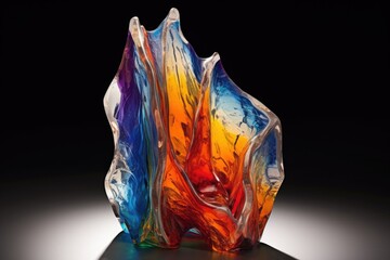 Canvas Print - abstract glass sculpture with vivid colors, created with generative ai