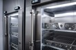 close-up of a sleek and modern walk-in freezer, with metal handles and digital temperature controls, created with generative ai