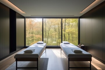 Poster - modern wellness retreat with minimalist design, sleek furniture and natural lighting, created with generative ai