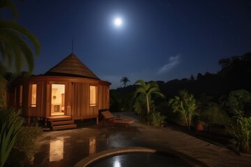 Wall Mural - wellness retreat, with view of the stars and moon, in a serene setting, created with generative ai