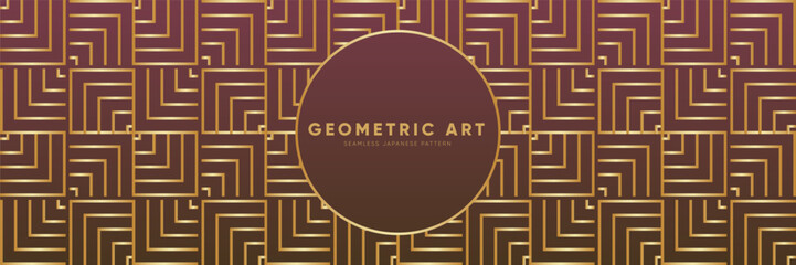 Wall Mural - Premium Seamless Background Pattern Inspired by Asian Tradition - A Rich, Luxurious Blend of Japanese Design and Geometric Motifs. Art Deco Retro Repeating Textile Fabric Design with Golden Ornaments.