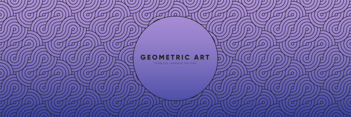 Wall Mural - Geometric Seamless Pattern in Gradient Purple Colors. Bold Festive Ornament for Strong, Harmony, Tranquility Decorations. Stylish Wave Abstract Asian Vector Creative Motif.