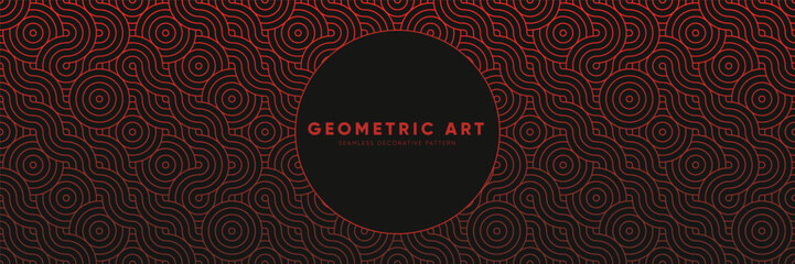 Wall Mural - Geometric Seamless Pattern in Black and Red Colors. Bold Festive Ornament for strong, menswear, brutalist decoration. Gorgeous Wave Abstract Asian Vector Creative Motif. Vintage loop print.
