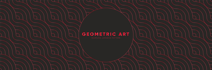 Wall Mural - Dark Dynamic Geometric Seamless Pattern. Japanese  Tradition Style with Modern Brutalism in Fabric Textile Design Background. Technology Backdrop Vector.