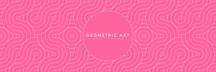 Wall Mural - Harmonious Pink Abstract Seamless Pattern. Traditional Japanese, Chinese, Indian, Korean Motifs and Modern Design in an Endless Ethnic, Cultural Beauty Background.