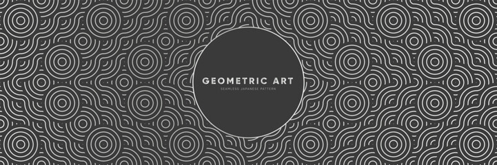 Wall Mural - Optical Oriental Seamless Geometric Pattern in Bold Black, Metal, and Silver Colors. Bold and Cool Asian Traditions in a Festive Repeatable Print.