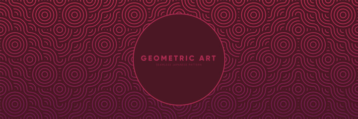 Wall Mural - Seamless Solid Black Ornament Pattern in Geometric Japanese Tradition. Bold Vintage Menswear Design in Linear Vector Wave Pattern Background.