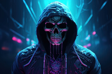 Skeleton in hood created with Generative AI technology