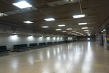 Fototapeta Do przedpokoju - empty airport terminal with emergency lights and sirens, indicating emergency situation, created with generative ai