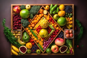 Canvas Print - fresh fruits and vegetables arranged in geometric shapes and patterns, created with generative ai