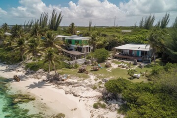 Poster - beachfront oasis surrounded by crystal-clear waters and white sands, created with generative ai