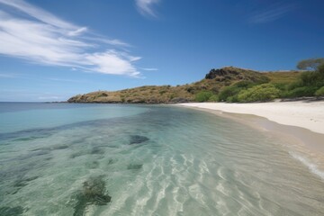 Sticker - remote island beach full of serene beauty, with calm waves and clear waters, created with generative ai