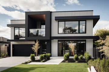 Sticker - modern house with sleek exterior, featuring minimalist details and contemporary design, created with generative ai