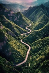 Wall Mural - aerial view of winding mountain roads, created with generative ai