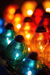 Wall Mural - close-up of illuminated christmas light bulbs, created with generative ai