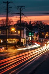 Poster - long exposure of busy community traffic intersection, created with generative ai