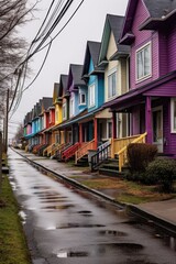 Poster - colorful neighborhood houses lined up in a row, created with generative ai