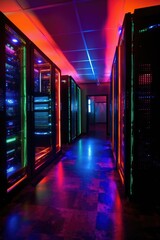 Sticker - server room racks with blinking led lights, created with generative ai