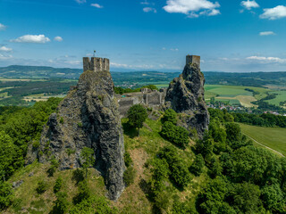 Wall Mural - Aerial view of two tower medieval stronghold Trosky state castle in the Czech paradise