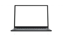 Laptop Computer Notebook Turn Around And Open To Show Blank Screen Display, Application Website Promotion Presentation, 3D Rendering 4K UHD.