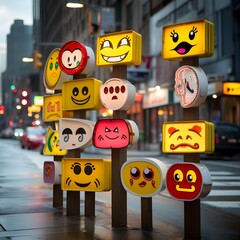 Wall Mural - Expressive signboards adding personality to city landscapes