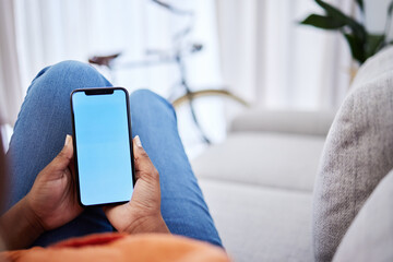 Aufkleber - Phone, mockup or hands of woman with green screen for ui design, homepage display or cellular technology. Space, house or girl with cellphone for social media or online communication on mobile app