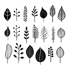 Wall Mural - Tranquil compositions: hand-drawn art inspired by black and white plant leafs