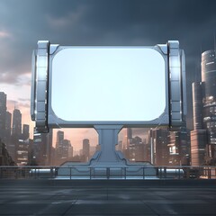 Wall Mural - A blank billboard with a futuristic city background