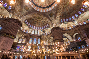 Wall Mural - Blue Mosque Lights Basilica Domes Stained Glass Istanbul Turkey