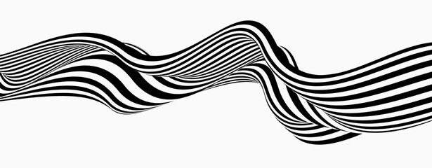 Abstract wave background, black and white wavy stripes or lines design.