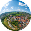 Donauwörth, Kreisstadt im Donau-Ries im Luftbild, Kloster und Heilig-Kreuz-Kirche, Little Planet-Ansicht