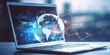 © Thares2020 - Laptop and Blue globe for global digital business and online communication. Generative AI illustrations
