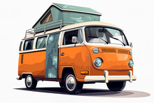 Retro Camper Van On A White Background. Generative AI