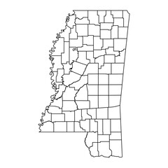  Mississippi state map with counties. Vector illustration.