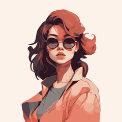 Fashion portrait of a model girl in sunglasses. Poster or flyer in trendy retro colors. Vector illustration	
