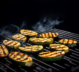 Wall Mural - Grilled Zucchini on dark background. Close-up. Generative Ai content