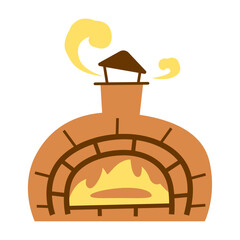 Wall Mural - antique pizza oven drawing, cute cartoon style illustration