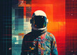 Mann mit Astronaut Helm im Glitch-Art Stil - Weltraumtourist