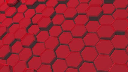 Poster - Red 3d dynamic hexagons. Rendering animation. Video background and screensaver.