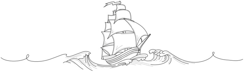 Poster - Sail boat line art vector illustration