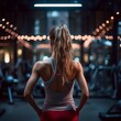 Mujer rubia en el gimnasio practicando fitness