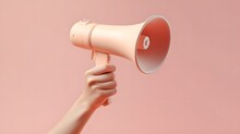 Megaphone In Woman Hands On Pink Background. Business And Public Announcement Concept. Generative Ai