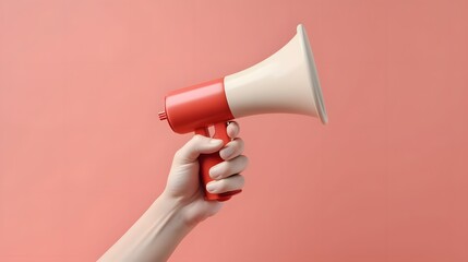 Megaphone in hands on pink background. generative ai