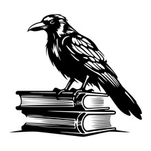 Occult Witchcraft Raven Crow Spirit Animal, Dark Raven Sits On Books