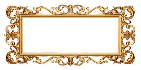 golden baroque frame on transparent background. decorative elegant luxury design, golden elements in