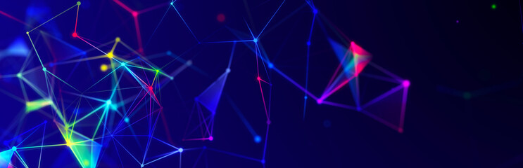 Leinwandbilder - Polygonal background with dots and lines. Network connection structure. Science and technology. 3d